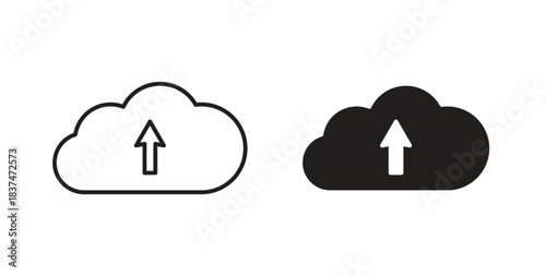 Cloud upload icons, vector design. Silhouette and stroke icon collection