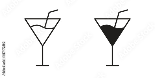 Cocktail icons, vector design. Silhouette and stroke icon collection