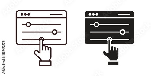 Control panel icons, vector design. Silhouette and stroke icon collection