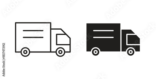 Delivery van icons, vector design. Silhouette and stroke icon collection