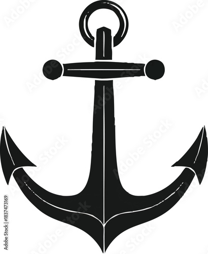 Black anchor illustration on white background perfect for nautical themes and designs.