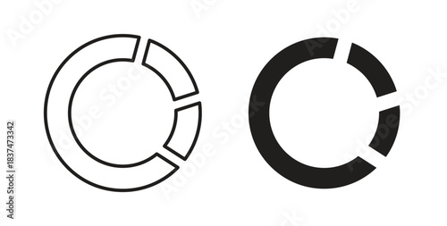 Donut chart icons, vector design. Silhouette and stroke icon collection