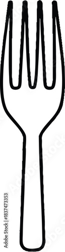 Black and white drawing of a fork with four tines.