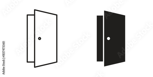 Door icons, vector design. Silhouette and stroke icon collection
