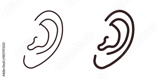 Ear icons, vector design. Silhouette and stroke icon collection
