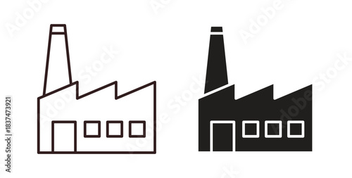 Factory icons, vector design. Silhouette and stroke icon collection