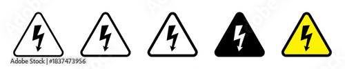 High Voltage Danger Sign with Lightning Symbol. Electrical Warning Icon.