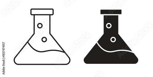 Flask icons, vector design. Silhouette and stroke icon collection