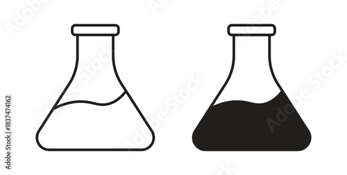 Flask icons, vector design. Silhouette and stroke icon collection