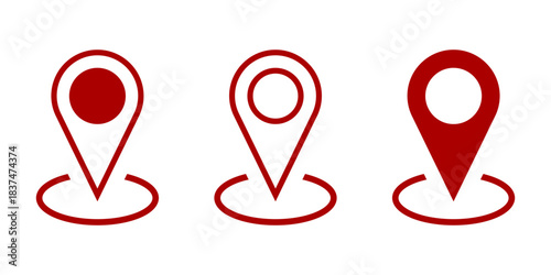 Location Pointer Pin or You Are Here Marker Hotspot Place Holder Symbol Sign Icon Set. Vector Image.