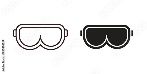 Goggles icons, vector design. Silhouette and stroke icon collection