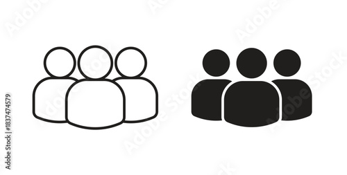 Group icons, vector design. Silhouette and stroke icon collection