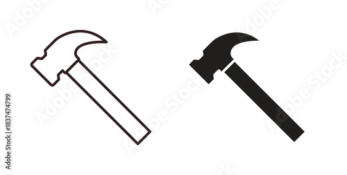 Hammer icons, vector design. Silhouette and stroke icon collection