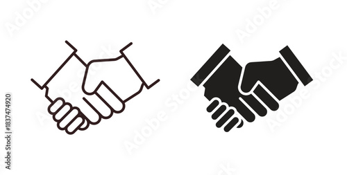 Handshake icons, vector design. Silhouette and stroke icon collection