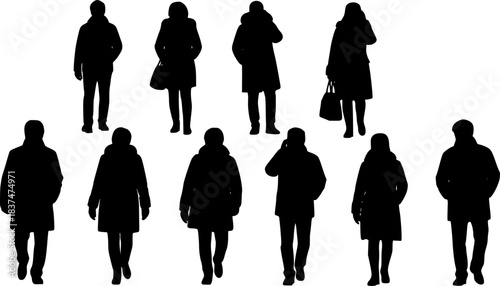 Ten silhouettes of stylish women in winter fashion
