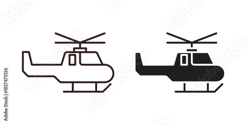 Helicopter icons, vector design. Silhouette and stroke icon collection