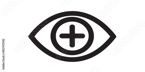 Eye and plus thin line icon, vision treatment concept. Vector graphics. Hyperopia, ophthalmology sign on white background, style icon mobile or web design