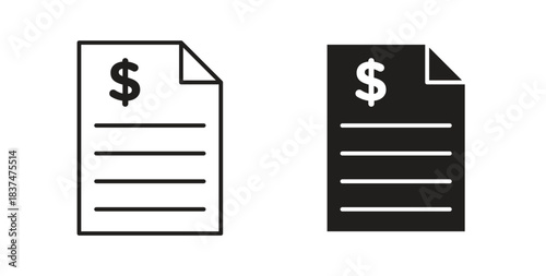 Invoice icons, vector design. Silhouette and stroke icon collection
