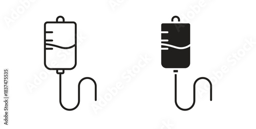 IV bag icons, vector design. Silhouette and stroke icon collection