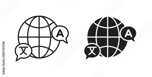 Language icons, vector design. Silhouette and stroke icon collection