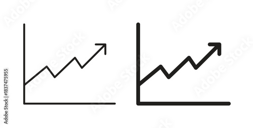 Line chart icons, vector design. Silhouette and stroke icon collection