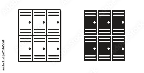 Lockers icons, vector design. Silhouette and stroke icon collection