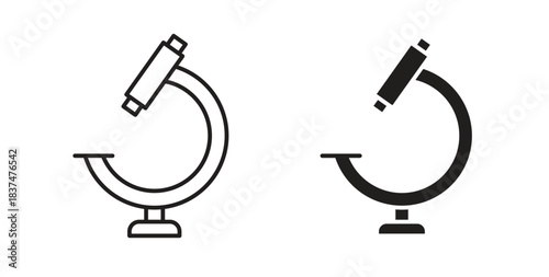 Microscope icons, vector design. Silhouette and stroke icon collection