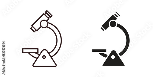 Microscope icons, vector design. Silhouette and stroke icon collection