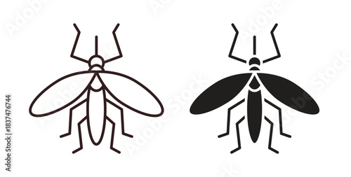 Mosquito icons, vector design. Silhouette and stroke icon collection