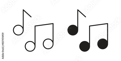 Music note icons, vector design. Silhouette and stroke icon collection