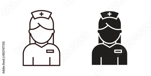 Nurse icons, vector design. Silhouette and stroke icon collection