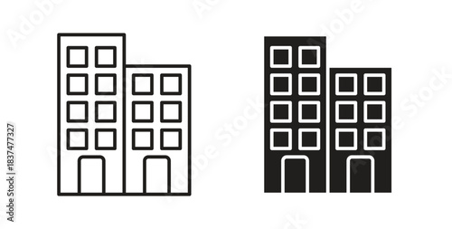 Office buildings icons, vector design. Silhouette and stroke icon collection