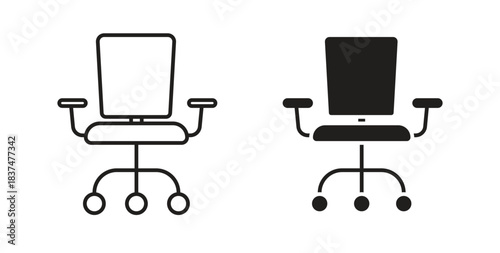 Office chair icons, vector design. Silhouette and stroke icon collection