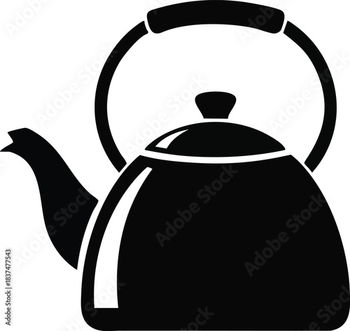 Classic black kettle silhouette perfect for brewing hot beverages and tea preparation.
