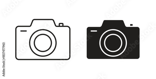 Photo Camera icons, vector design. Silhouette and stroke icon collection
