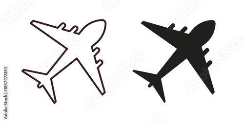 Plane icons, vector design. Silhouette and stroke icon collection