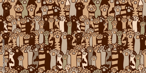 Dog Paw Cat Paw heart love puppy foot print kitten valentine vector Seamless Pattern wallpaper background. hand drawing. Not AI, Vector illustration