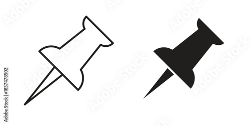 Push pin icons, vector design. Silhouette and stroke icon collection