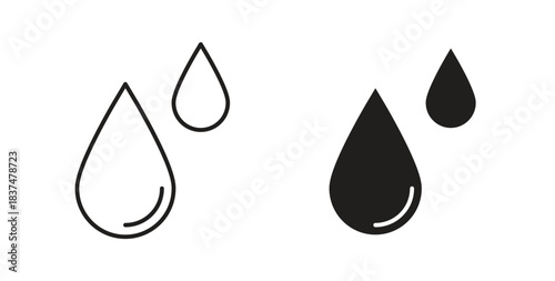 Raindrops icons, vector design. Silhouette and stroke icon collection