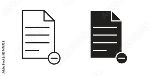 Remove document icons, vector design. Silhouette and stroke icon collection