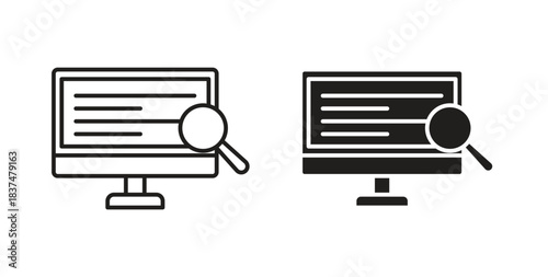 Search online icons, vector design. Silhouette and stroke icon collection