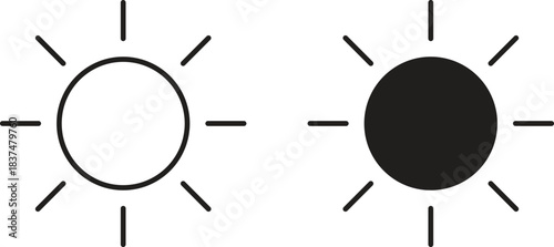 Sun icons, vector design. Silhouette and stroke icon collection