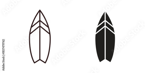 Surf board icons, vector design. Silhouette and stroke icon collection
