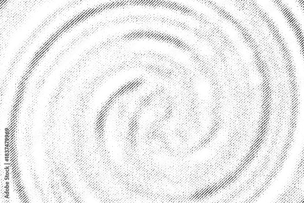 Fototapeta premium Macro of faint spiral rings in diagonal halftone, black on transparent PNG, resembling soft water ripples or smoke swirl in monochrome.
