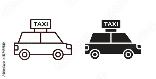 Taxi icons, vector design. Silhouette and stroke icon collection