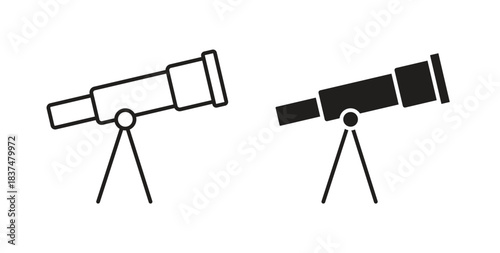Telescope icons, vector design. Silhouette and stroke icon collection