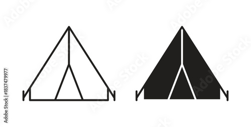 Tent icons, vector design. Silhouette and stroke icon collection