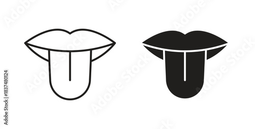 Tongue icons, vector design. Silhouette and stroke icon collection