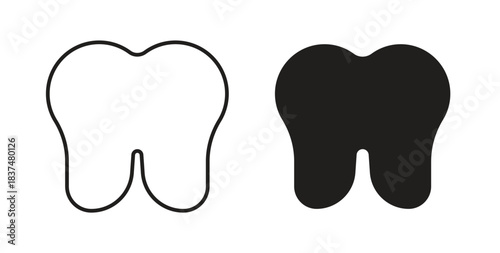 Tooth icons, vector design. Silhouette and stroke icon collection