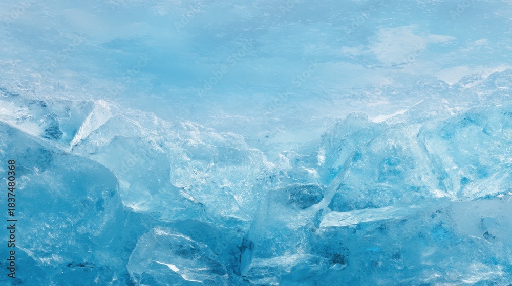 Obraz premium Glowing blue ice formations reflect sunlight creating a stunning winter scene. Jagged ice pieces sparkle presenting a natural texture and color contrast.